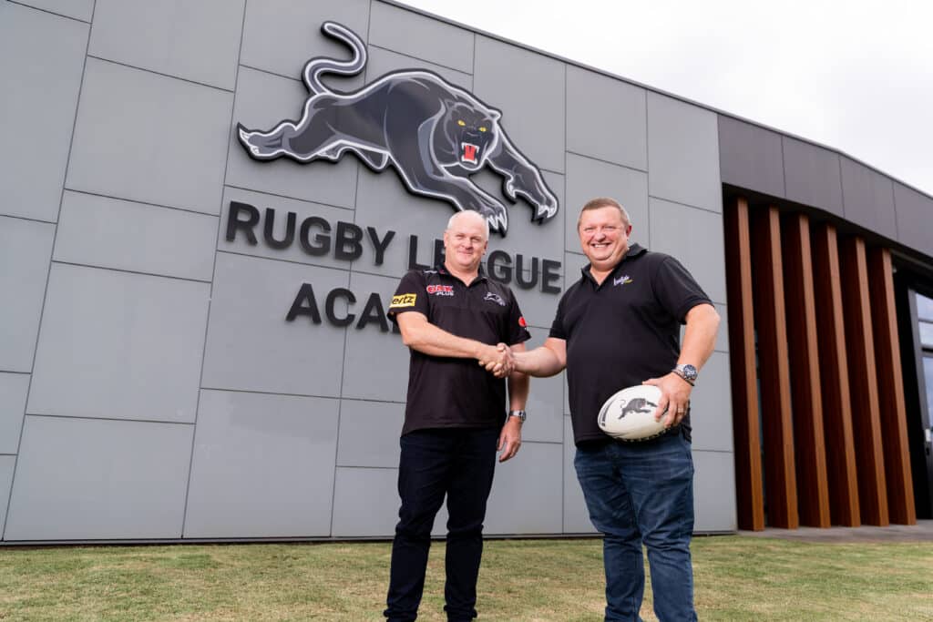 Penrith Panthers General Manager Matt Cameron and Instyle Solar CEO & Co-Founder Karl Brown shake hands to signal the start of the partnership.