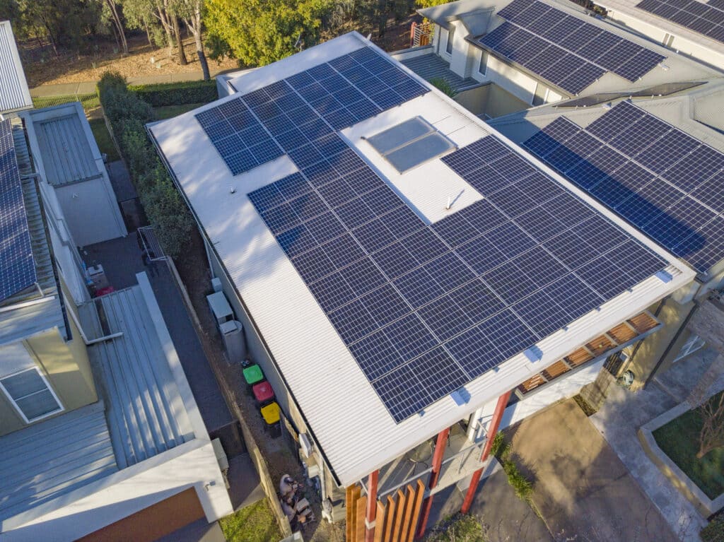 Aerial view of rooftop solar panels on house_2
