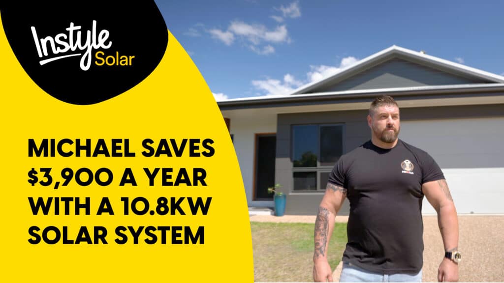 Video thumbnail for solar customer, man walks away from home text says 'michael saves $3,900 a year with a 10.8kW solar system'